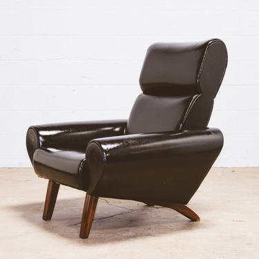 Mid Century Danish Modern Lounge Chair Black Leather Denmark Mahogany Armchair