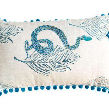 Embroidered River Snake Pillow in Lavender and Gold