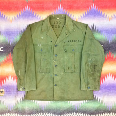 Size 42 Vintage Men’s WW2 US Army US Navy Distressed HBT Combat Shirt Utility Jacket 
