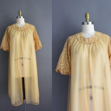 1950s vintage lingerie Robe | Vanity Fair Champagne Puff Sleeve Lace Lingerie Robe | Small Medium | 50s Lingerie 