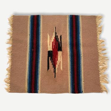 Vintage Native American CHIMAYO Weaving ~ 14&quot; x 13&quot; ~ Handwoven Wool ~ Antique Textile ~ Acrylic ~ Boho / Hippie / Southwestern 