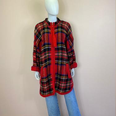 Vtg 1980s plaid mohair zip up sweater by Colour Eighteen 