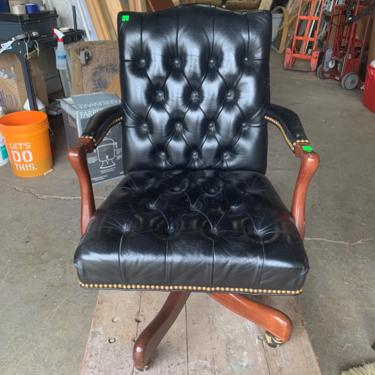 Tufted Black Leather Office Chair by Hancock &amp; Moore