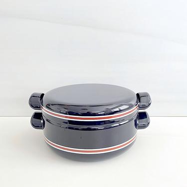 Vintage Modern Dark Blue Enameled Dutch Oven Pot with Lid Jepcore International Japan Enamelware Enamel Cookware 