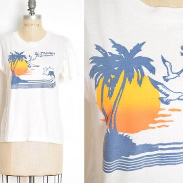 vintage 70s tee Virgin Islands print soft thin single stitch t-shirt top white S M clothing 