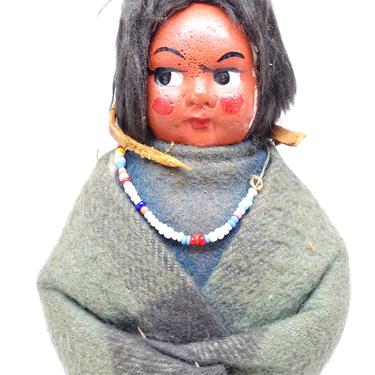 Vintage Skookum Doll  Native American Indian with Beads, Retro Southwestern Decor 