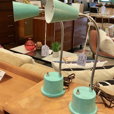 1950’s Pair of Gooseneck Turquoise Desk Lamps