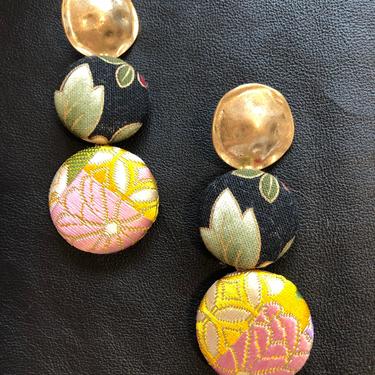 Vintage Triple Floral And Gold Dangle Earrings 