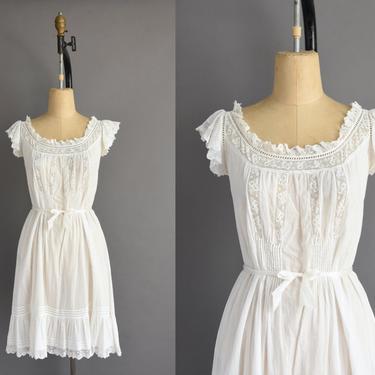 1910s vintage dress | Gorgeous Antique White Cotton Delicate Lace Edwardian Nightgown Dress | Small | 1910s dress 