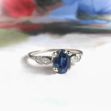 Vintage Oval 1.36ct.tw. Natural Blue Sapphire And Diamond Ring 14k White Gold 