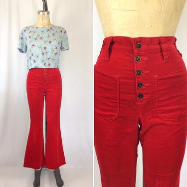Vintage 70s pants | Vintage red velvet button fly bell bottom pants | 1970s Lady Wranglers Sportswear pants 