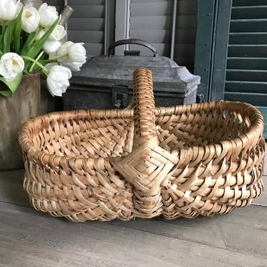 Rustic French Willow Garden Trug, Wicker Flower Gardening Basket, Market, Farmhouse, Flower Gathering, Centerpiece 