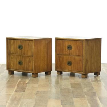 Pair Dixie Chevron Campaign Style Nightstands 