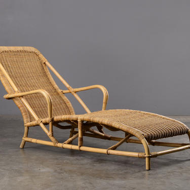 Vintage Rattan and Bamboo Chaise Longue Lounge Chair 