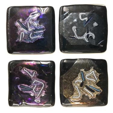 Set of 4 Modernist Fused Art Glass Coasters 