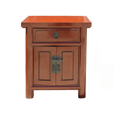 Chinese Distressed Brick Red Metal Hardware End Table Nightstand cs3918E 