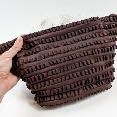1940s Brown Pleated Ribbon Clutch | 40s Brown Fabric Clutch 