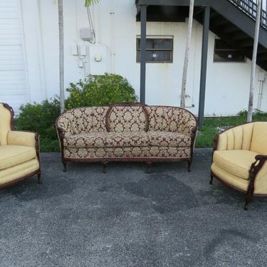 French Heavy Carved 3 piece Set of Long Sofa Couch His and Her Chairs 1648 X