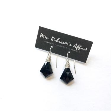 Wire Wrapped Black Spinel Earrings