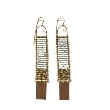 White Marble and Gold Tapestry Earrings