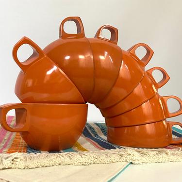 Set of Eight Orange Watertown Lifetime Ware Cups 