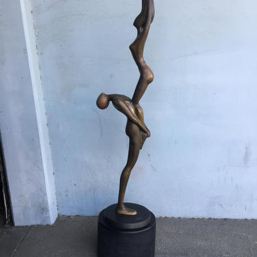 Large 77&amp;quot; Abstract Lovers Bronze Sculpture on Enameled Steel Base 
