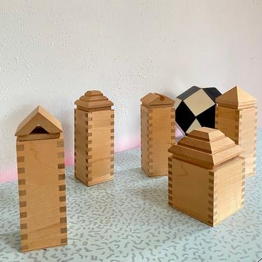 Set of post modern architectural wood boxes