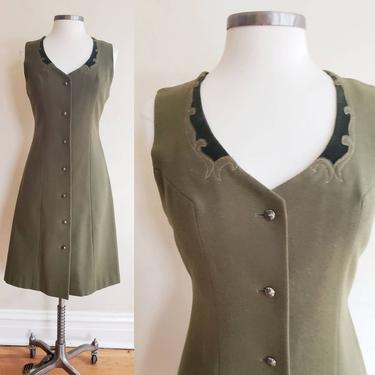 1960s Christa-Moden Green Wool Tyrolean Dress / 60s Austrian Folk Dress Costume Sleeveless Shift Embroidered / S 