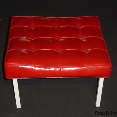 Large 24&amp;quot; Squared Mid Century Tufted Red Vinyl Bench Stool Hollywood Regency 