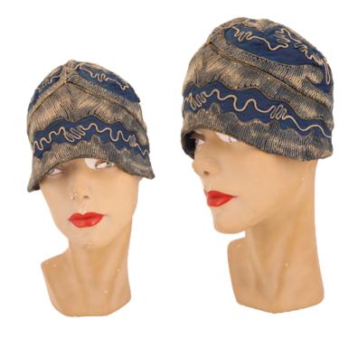 1920s blue CLOCHE hat  / vintage 1920s BOBETTE HATS embroidered flapper Deco party hat 30s 
