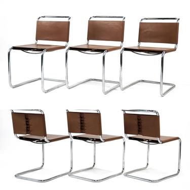 Set of 6 Vinyl and Chrome Cantilever Chairs