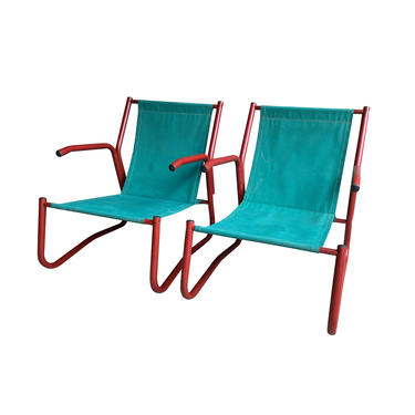 Outdoor Sling Chairs in Red and Green, Italy, 1960’s