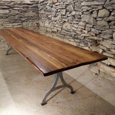 Free Shipping! Viking Hall Conference Table from Reclaimed Heart Pine and Hand Forged Metal Base 