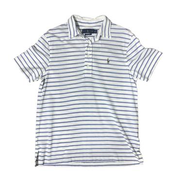 (M) Ralph Lauren White/Blue Striped Polo Shirt 071421 LM