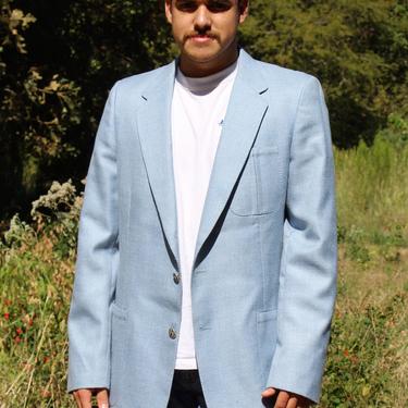 Vintage 1970s Lanvin Sport Coat, Jacket, Light Blue, Hipster, Pockets, 46L Men 
