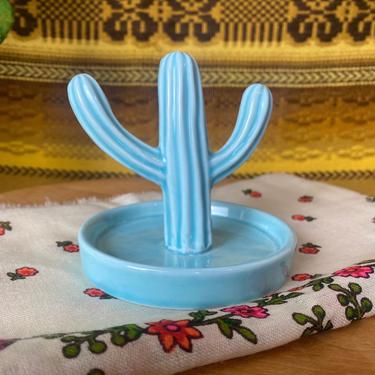 Vintage Hand Painted Cactus Ring Holder/ Ring Dish 