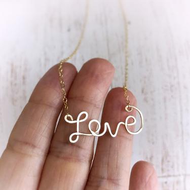 Special Gift for Her - Love Script Necklace in Silver or Gold - Love Necklace Gift for Wife or Girlfriend - All You Need is Love 