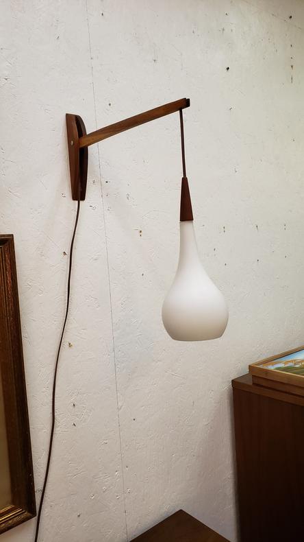 Danish Modern Hanging Light with Glass Shade