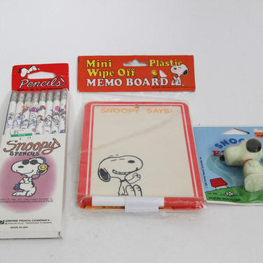 Vintage Snoopy Stationary 3 Piece Lot, Pencils Eraser and Memo Board Peanuts 