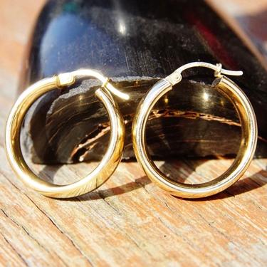 Vintage 14K Yellow Gold Hoop Earrings, Signed Sakes Fifth Avenue, Petite Gold Latch Back Hoops, Classic Gold Earrings, 1 1/2&amp;quot; Long 