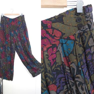 Vintage 90s Wide Leg Pleat Front Semi Sheer Lightweight Abstract Print Pants Size XL 