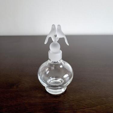 Vintage Perfume Bottle with Frosted Glass Bird Stopper, Love Birds Apothecary Bottle 