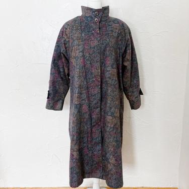 80s Dark Floral London Fog Raincoat With Removable Liner | Large/Extra Large 
