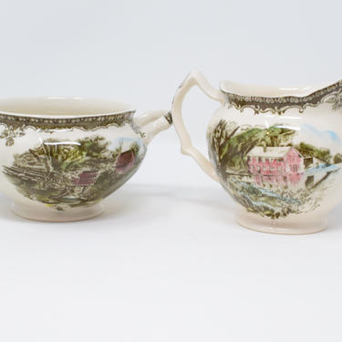 The Friendly Village Ironstone Sugar and Creamer Set by Johnson Brothers 