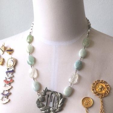 Accounting For Memories [assemblage necklace: vintage buckle, quartz, aquamarine, vintage rosary chain] 