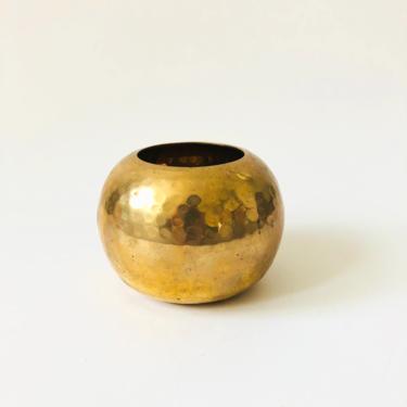 Vintage Hammered Brass Sphere Vase 