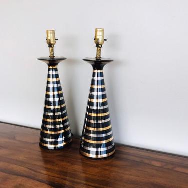 Pair of vintage striped glass table lamps 