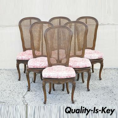 Vintage French Provincial Louis XV Walnut Cane Dining Side Chairs - Set of 6