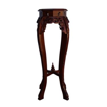 Chinese Medium Brown Octagonal Blossom Flower Curved Legs Plant Stand cs5250S