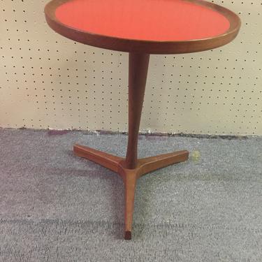 Hans Andersen Teak and Red Laminated Top Round Cocktail/End Table